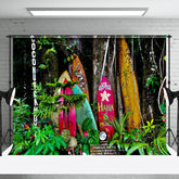 Aperturee - Coconut Tree Green Grass Surfboard Summer Backdrop